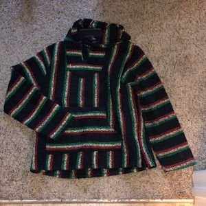 Black Baja hoodie yellow, red, and green stripes